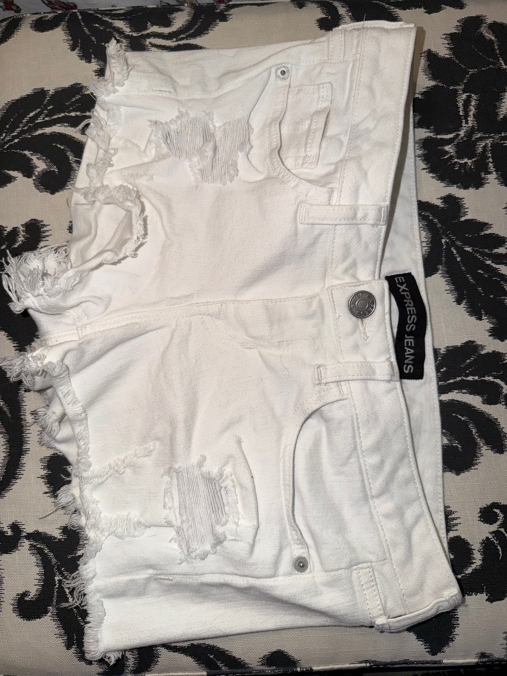 Express White Distressed Denim Jean Shorts